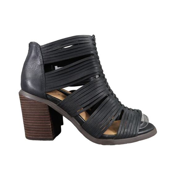 Lucky Brand Shoes - Lucky Brand Shoes Womens 7 Sandal Bootie Block Heel Open Toe Leather Zip Black